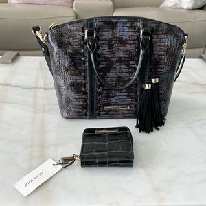 Brahmin Duxbury Satchel Navy Norberg Plus Mini Suri Black Veil Wallet